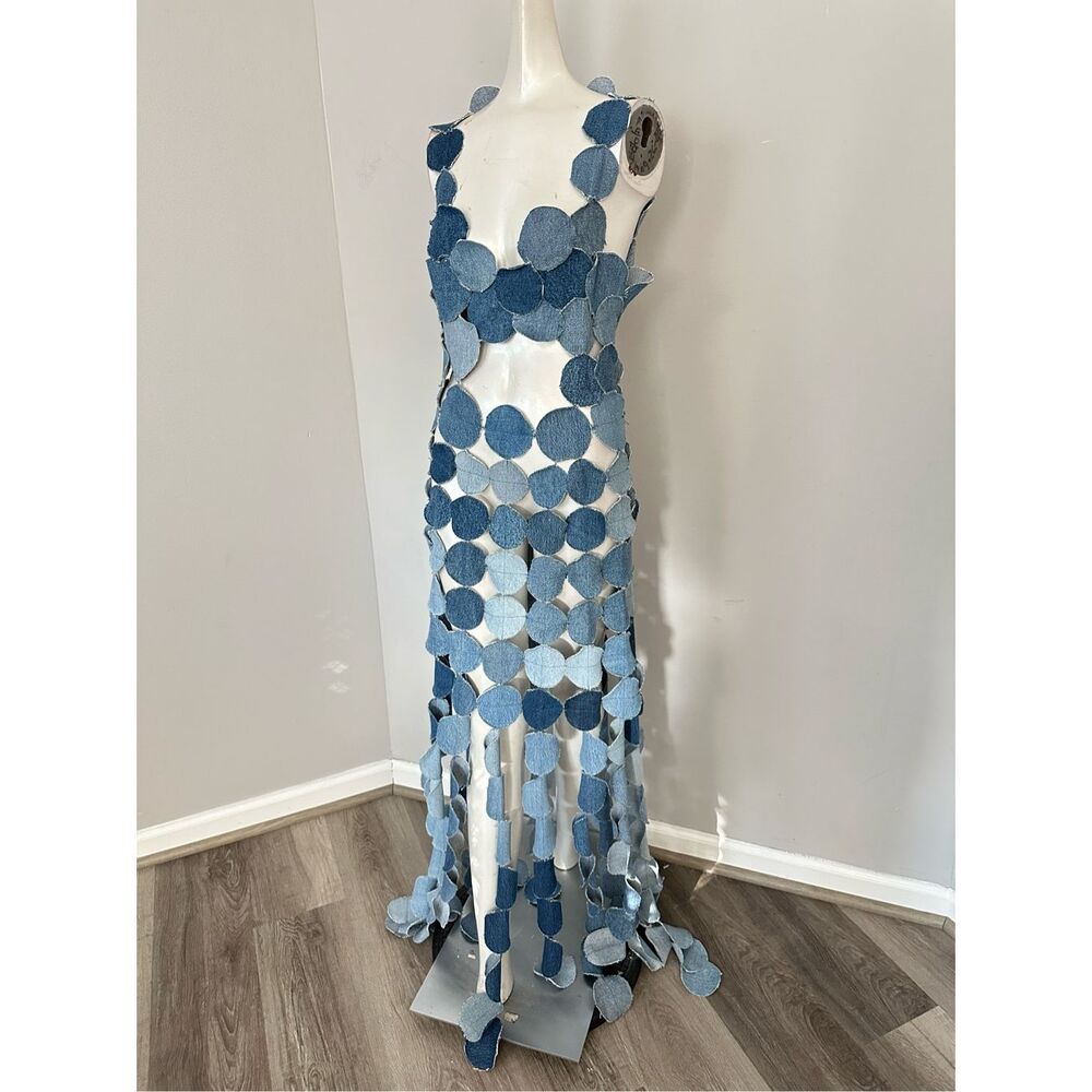 NWT A.W.A.K.E. MODE Upcycled Denim Multi Circle Dress FR 38 / US 4 $1415 - Picture 8 of 13